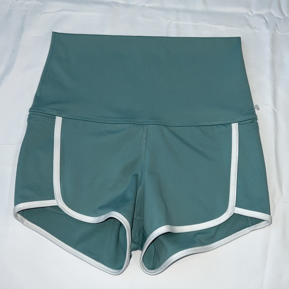 FP Movement by Free People Light Teal Athletic High-Waist Shorts with White Trim - Picture 3 of 11